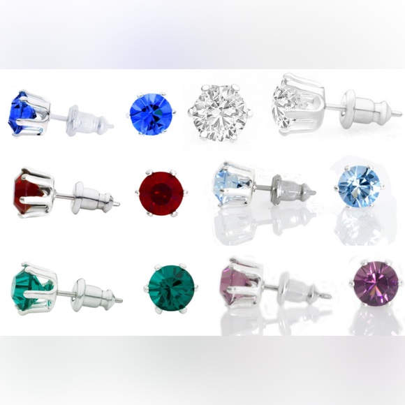 E58. Swarovski Crystal Silver or Gold Overlay Emerald amethyst Stud Earrings - Picture 8 of 16